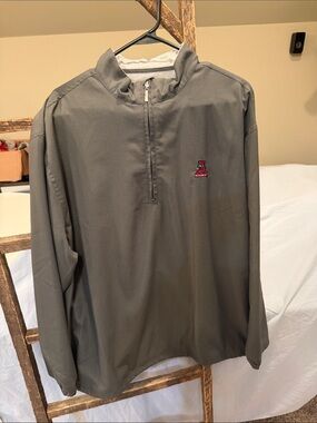 Men's Gray Lightweight Quarter-Zip Pullover with Red Chest Emblem